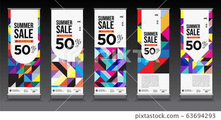 summer sale colorful geometric, fluid and curve background for roll banner. Summer sale 50% discount banner. 63694293