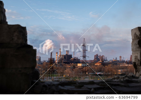 air pollution city. smoked polluted air pollution city. smoked polluted 63694799
