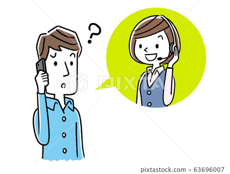 Stock illustration: call center, man talking with operator woman Stock illustration: call center, man talking with operator woman 63696007