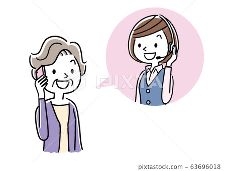 Stock illustration: call center, senior woman talking with operator woman 63696018