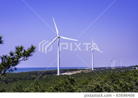 (Shizuoka Prefecture) Wind power windmill of Hamaoka sand dune 63696406