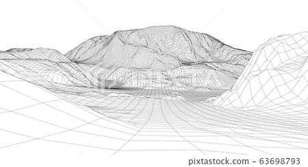Abstract 3d wire-frame landscape. Blueprint style 63698793