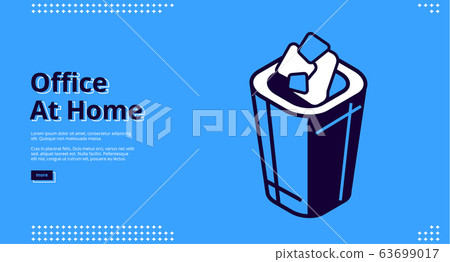 Office at home isometric banner with litter bin Office at home isometric banner with litter bin 63699017