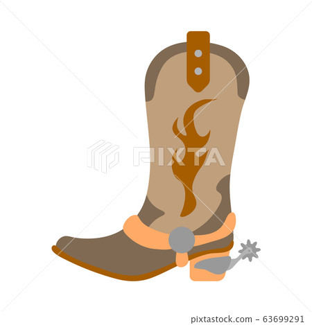 Vector illustration color icon with simplified leather cowboy boots. Wild west cowboy authentic symbol. Background american folkloric decoration ethnic vintage object. Equipment for rodeos and working Vector illustration color icon with simplified leather cowboy boots. Wild west cowboy authentic symbol. Background american folkloric decoration ethnic vintage object. Equipment for rodeos and working 63699291