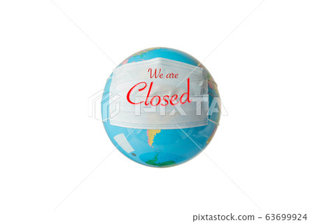 Novel coronavirus from wuhan- Earth globe with text on surgical mask protection isolated. Novel coronavirus from wuhan- Earth globe with text on surgical mask protection isolated. 63699924