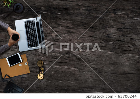 Justice and law concept.Lawyer workplace with laptop and documents with wooden in office. 63700244
