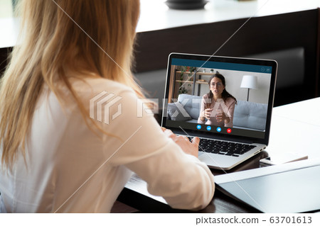 Young girl learning foreign language online from home. 63701613