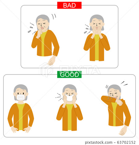 Illustration of how to deal with coughing and sneezing (cough etiquette) 63702152