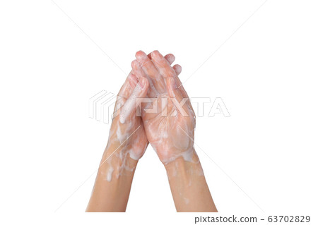 Female soapy hands. Hand wash. disinfection. Purity. isolated on white background 63702829