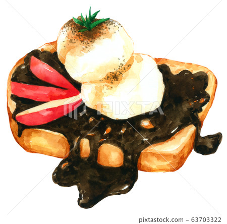 Chocolate toast with Ice cream and apple isolated on white background 63703322