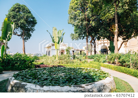 Tropical trees park near Pichola lake in Udaipur, India 63707412