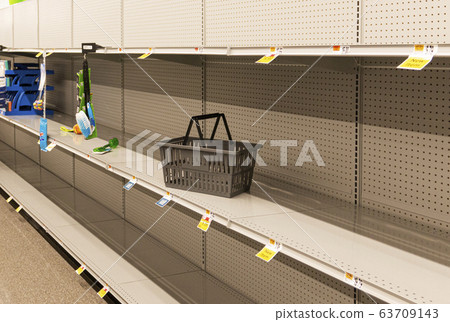 Empty store shelves due to Caronavirus pandemic 63709143