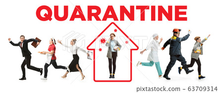 Collage made with different professions - keep quarantine if you feel sick 63709314