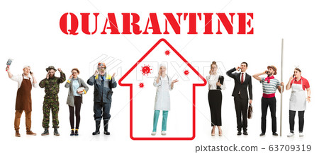 Collage made with different professions - keep quarantine if you feel sick Collage made with different professions - keep quarantine if you feel sick 63709319