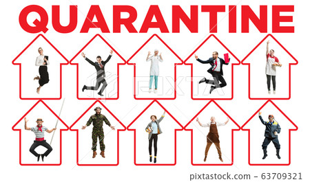 Collage made with different professions - keep quarantine if you feel sick Collage made with different professions - keep quarantine if you feel sick 63709321