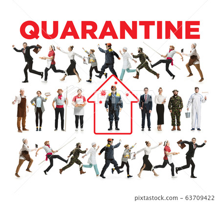 Collage made with different professions - keep quarantine if you feel sick 63709422