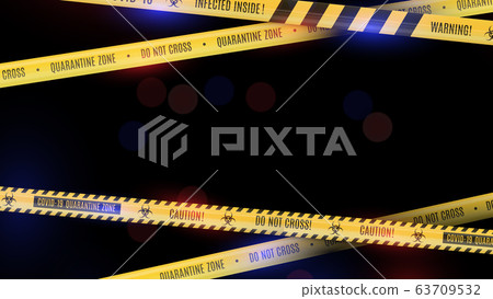 Mystical bokeh background with yellow striped poetic tapes warning tapes about the dangers of 63709532