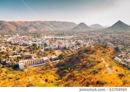Pushkar town panorama view from Papmochani Mata Hindu Temple in Pushkar, India 63709984
