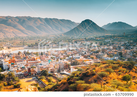 Pushkar town panorama view from Papmochani Mata Hindu Temple in Pushkar, India 63709990