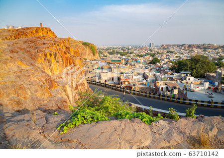 Jodhpur old city and cliff in India 63710142