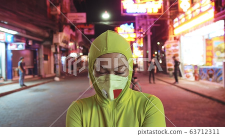 Woman close up look caucasian at Pattaya Walking Street with wearing protective medical mask. Lockdown quarantine isolation. Coronavirus covid-19. Woman close up look caucasian at Pattaya Walking Street with wearing protective medical mask. Lockdown quarantine isolation. Coronavirus covid-19. 63712311