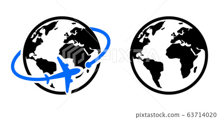 地球和飛機圖標全局圖像 地球和飛機圖標全局圖像 63714020