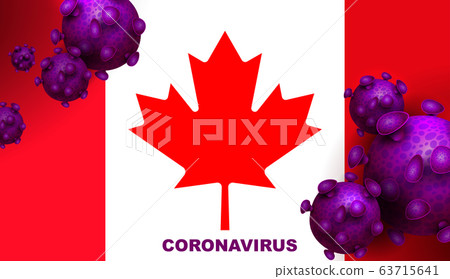 Design with the silhouette of the flag of Canada and the abstract silhouette of the element of the coronavirus. 63715641