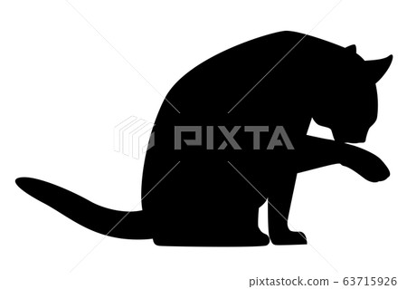 [Cat silhouette] animal cat grooming wash face 63715926