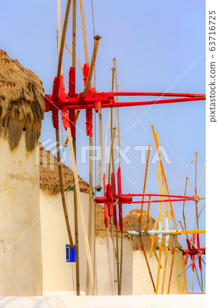 Mykonos island windmills in Greece, Cyclades Mykonos island windmills in Greece, Cyclades 63716725