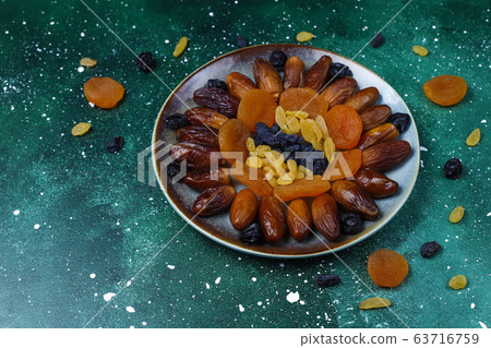 Various dried fruits,dates,plums,raisins,figs,top view 63716759