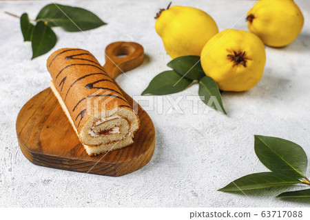 Quince jam cake roll with fresh organic quinces 63717088