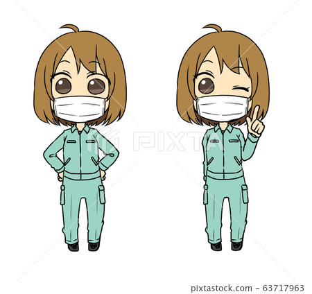 戴著面具的工作服的女人 戴著面具的工作服的女人 63717963