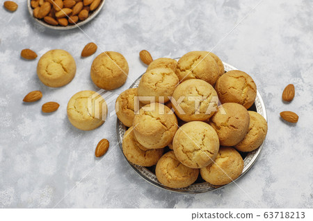 Healthy homemade almond cookies on concrete background,top view 63718213