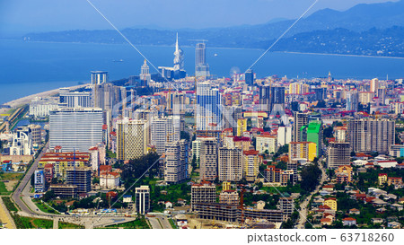 Batumi, Georgia - June 09, 2015: Aerial view of seaside city on Black Sea coast, Batumi, Georgia. 63718260