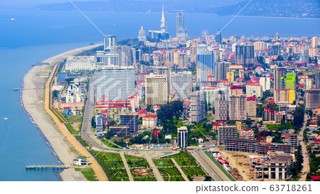 Batumi, Georgia - June 09, 2015: Aerial view of seaside city on Black Sea coast, Batumi, Georgia. 63718261