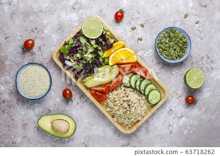 Healthy vegetarian balanced food concept,fresh vegetable salad, buddha bowl 63718262