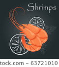 Boiled shrimps. Cooked tiger prawn. Shrimps on 63721010