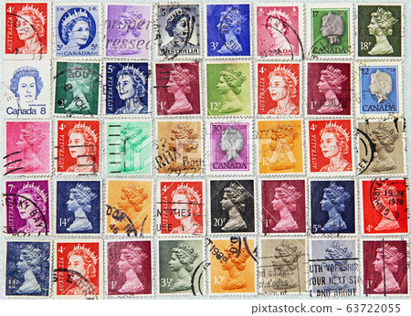 Postage stamps of British Commonwealth with image of Her Majesty Queen Elizabeth. Postage stamps of British Commonwealth with image of Her Majesty Queen Elizabeth. 63722055