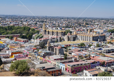 Aerial view cityscape of Cholula with Capilla Real Aerial view cityscape of Cholula with Capilla Real 63723037