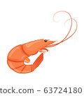 Boiled shrimp. Cooked tiger prawn. Shrimp isolated 63724180
