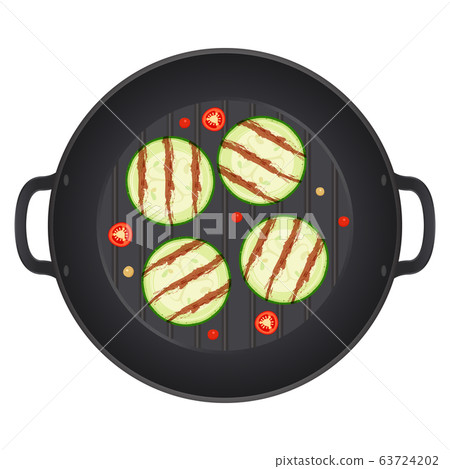 Grilled zucchini sliced slices in a pan with chili 63724202
