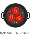 Grilled red tomato sliced slices in a pan with 63724206
