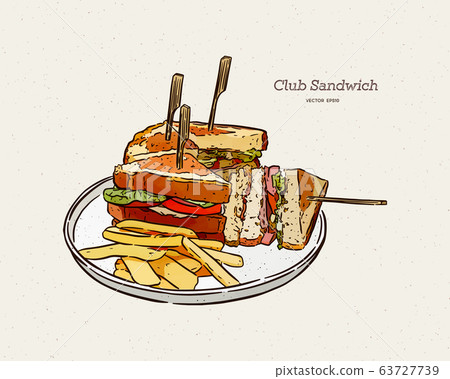 Club sandwich, hand draw sketch vector. Club sandwich, hand draw sketch vector. 63727739