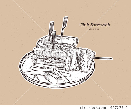 Club sandwich, hand draw sketch vector. 63727741