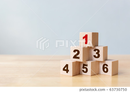 Wood block stacking as step stair with number Wood block stacking as step stair with number 63730750