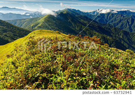 梅基山機器山脊線上的秋葉以及朝日山和富士山的山脈 63732941