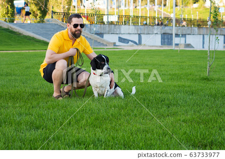 Man walking a dog Man walking a dog 63733977