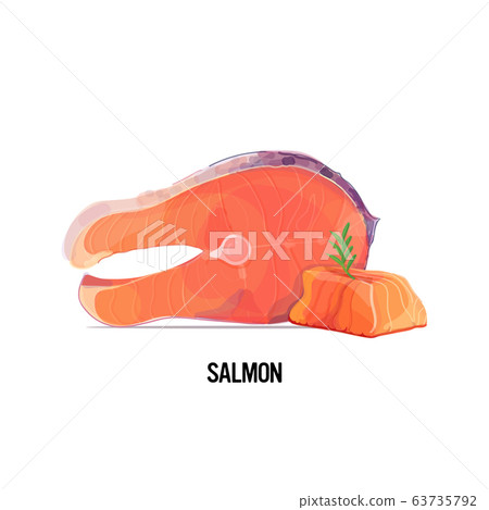 fresh raw salmon steak slice with rosemary isolated on white background fresh raw salmon steak slice with rosemary isolated on white background 63735792