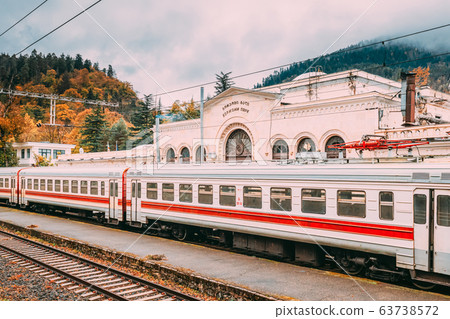 Borjomi, Samtskhe-Javakheti, Georgia. Suburban Electric Train Near Borjomi Railway Station In Autumn Day 63738572