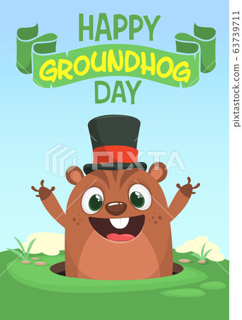 Cartoon marmot or chipmunk in major hat. Vector illustration. Groundhog day Cartoon marmot or chipmunk in major hat. Vector illustration. Groundhog day 63739711
